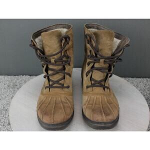 UGG Azaria Waterproof Duck Boots Womens 10 Brown Shearling Lined Winter